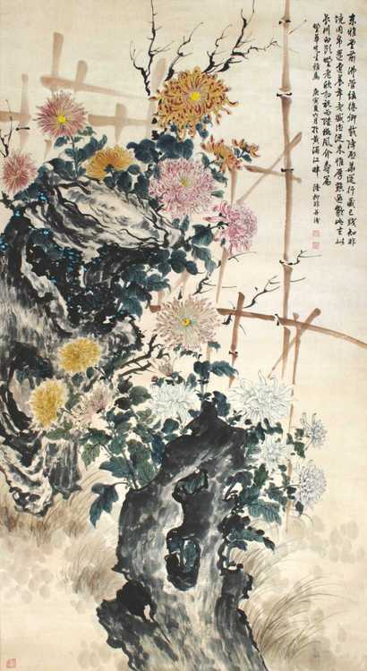 陆抑非 菊石图 立轴